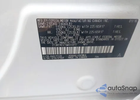 2016 Toyota Rav4 Xle z USA, uszkodzony, nr VIN 2T3RFREV7GW444917